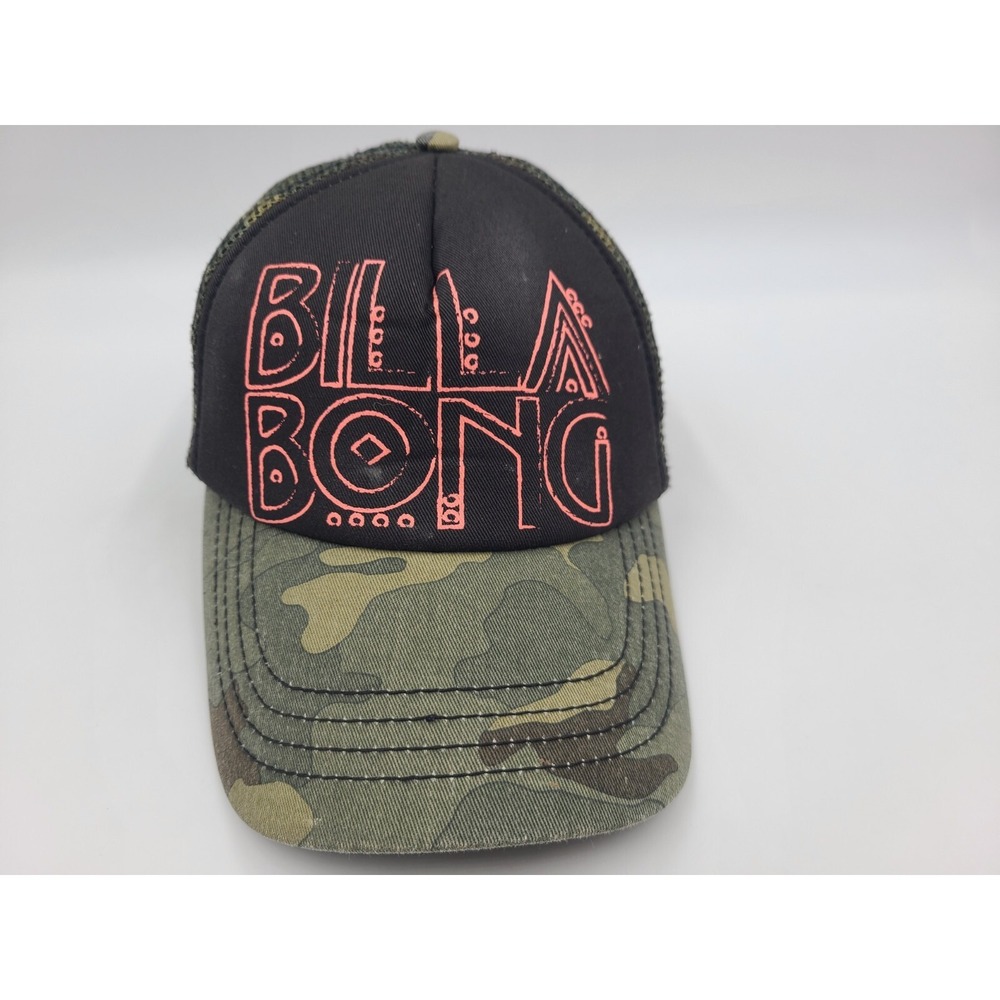 Women Billabong Camo Mesh Trucker Snapback Hat Cap Surf Skate Black Green Pink